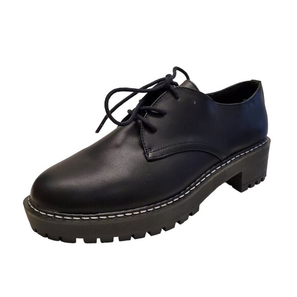 Wild Pair Rainee Platform Lug Sole Oxford Lace Up Flats Black Shoes NWOB sz 9 - Picture 1 of 12